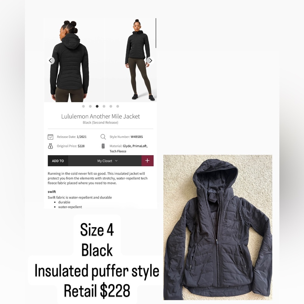 Lululemon puffer jacket full zip